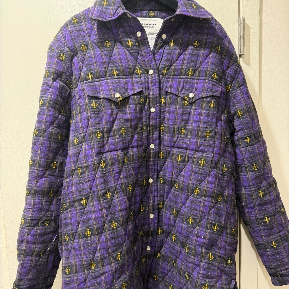 Isabel Marant Purple Plaid Quilted Puffer Jacket